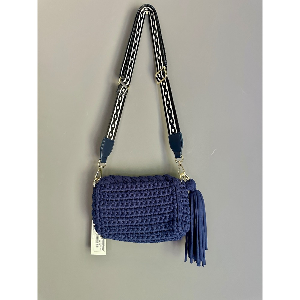Jean-Pierre Klifa Navy Blue Crochet Crossbody Bag Tassel Guitar Strap NEW - Picture 5 of 8